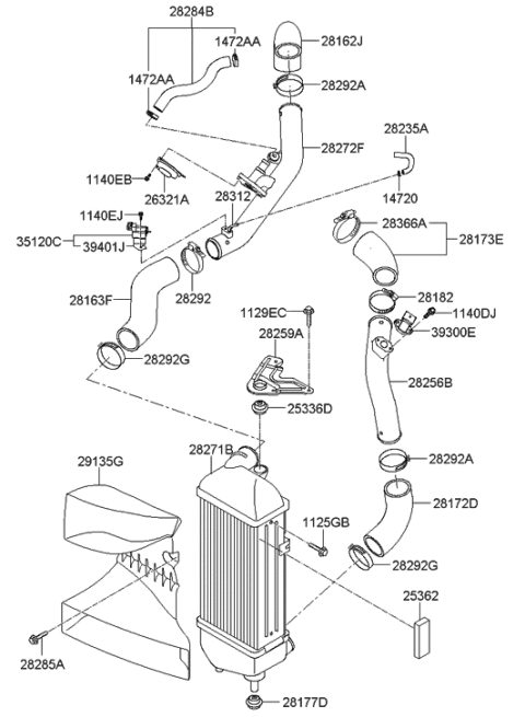 2023 Hyundai Santa Fe Hybrid Pipe-INTERCOOLER Inlet Diagram for 282822G200
