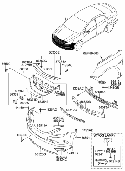 2023 Hyundai Santa Fe Hybrid  Garnish Assembly-Radiator Grille, Upper Diagram for 863553S000