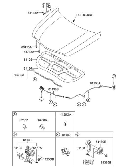 2023 Hyundai Santa Fe Hybrid Handle Assembly-Hood Latch Release Diagram for 811812B000HZ