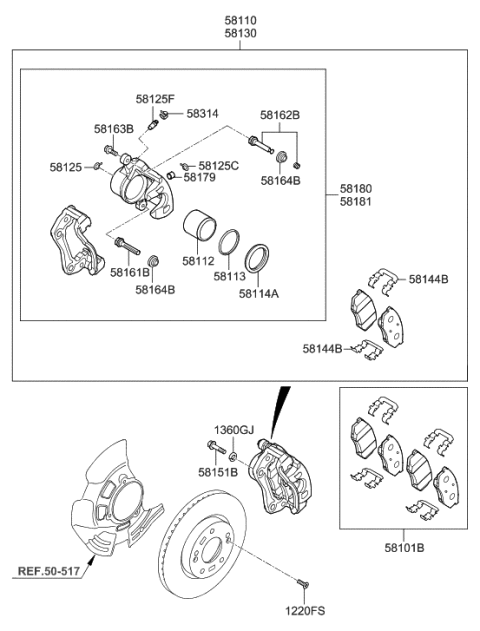 2022 Hyundai Santa Fe Hybrid  Brake Assembly-Front, RH Diagram for 581303Q100