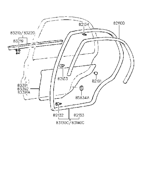 2023 Hyundai Kona Weatherstrip Assembly-Rear Door Side RH Diagram for 8314022000