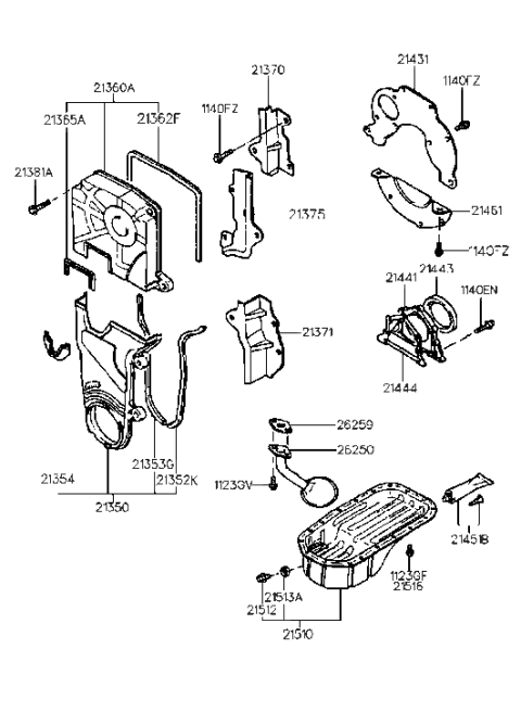 1999 Hyundai Accent Gasket-Timing Belt Cover Diagram for 2135322000