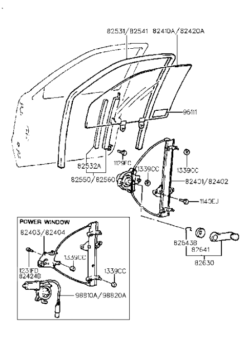 1999 Hyundai Accent Front Right Power Window Regulator Assembly Diagram for 8240422010
