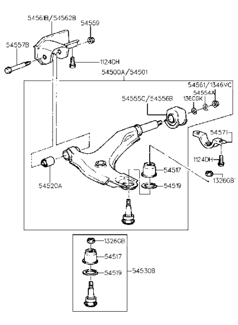 2023 Hyundai Palisade  Arm & Ball Joint Assembly-Lower, RH Diagram for 5450122000