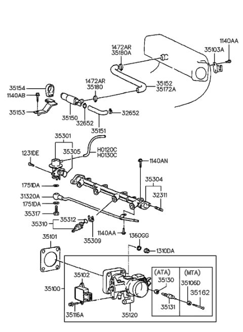 1999 Hyundai Accent  Injector Assembly-Fuel Diagram for 3531026010