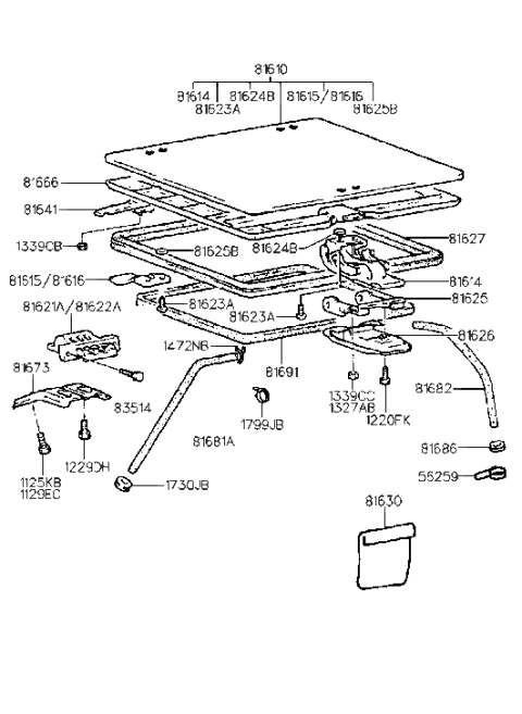 1999 Hyundai Accent  Sunshade Assembly-Sunroof Diagram for 8166622000FY