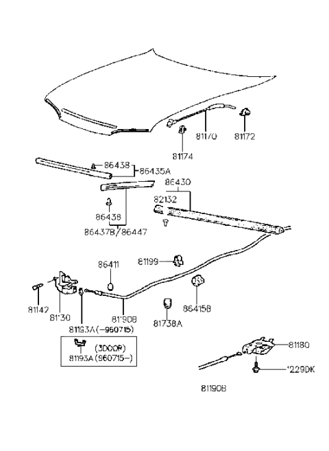 2022 Hyundai Ioniq  Strip Assembly-Hood Seal Diagram for 8643522000