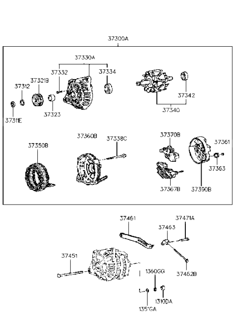 1999 Hyundai Accent  Bearing-Rear Diagram for 3734222200