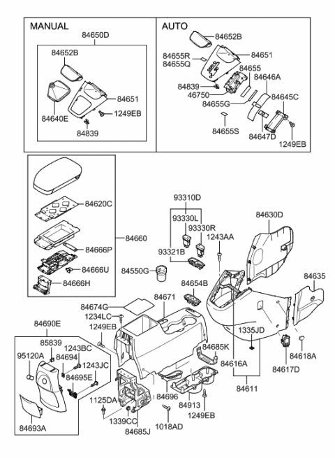 2021 Hyundai Genesis G70  Mat-Floor Console Diagram for 846742E000