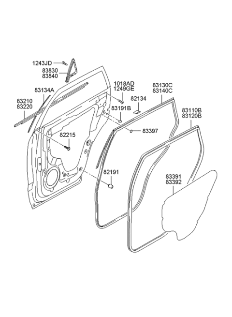 2021 Hyundai Genesis G80  Weatherstrip-Rear Door Body Side RH Diagram for 831202E000J9