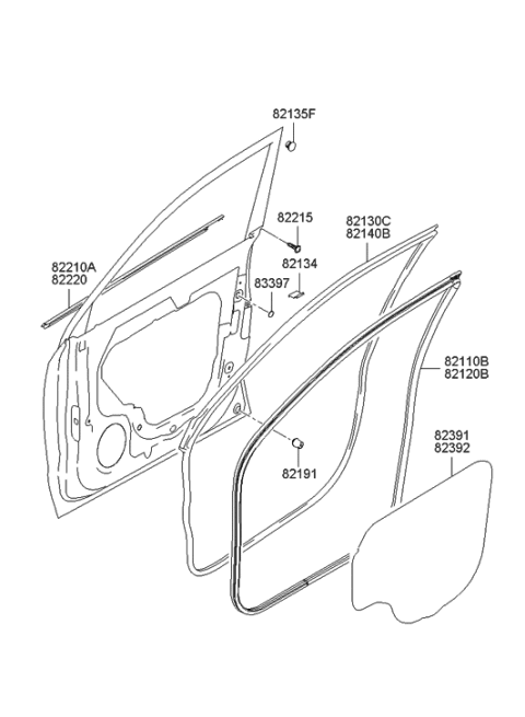 2021 Hyundai Genesis G70  Weatherstrip Assembly-Front Door Side LH Diagram for 821302E000
