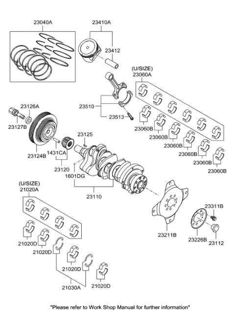 2021 Hyundai Kona  Bearing Pair Set-Crank shaft Diagram for 2102023201
