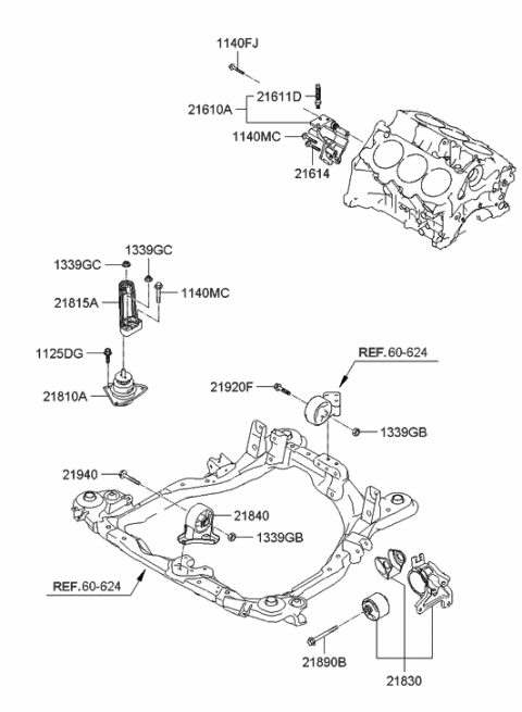 2021 Hyundai Genesis G80 Transaxle Mounting Bracket Assembly Diagram for 218302E000