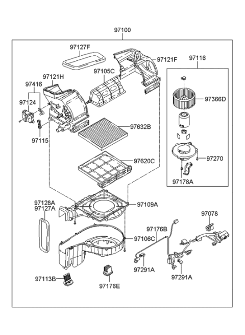 2021 Hyundai Genesis G80  Motor & Fan Assembly-A/C Blower Diagram for 971132E200