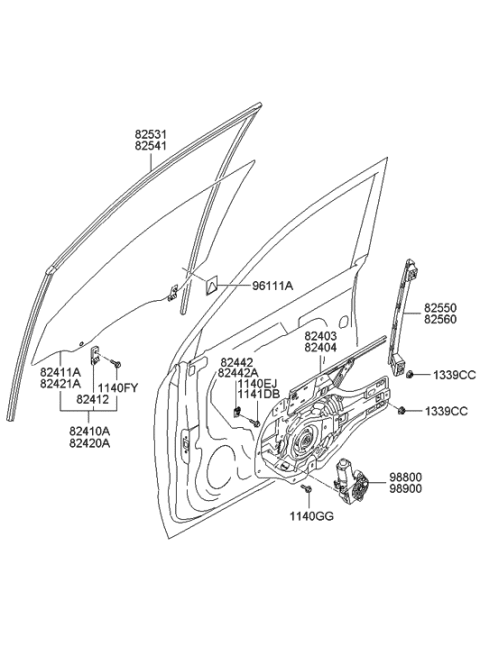 2021 Hyundai Genesis G70  Glass-Front Door Window, RH Diagram for 824212E000