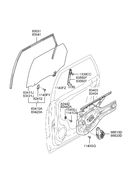 2021 Hyundai Genesis G90  Rear Left Power Window Regulator Assembly Diagram for 834052E000