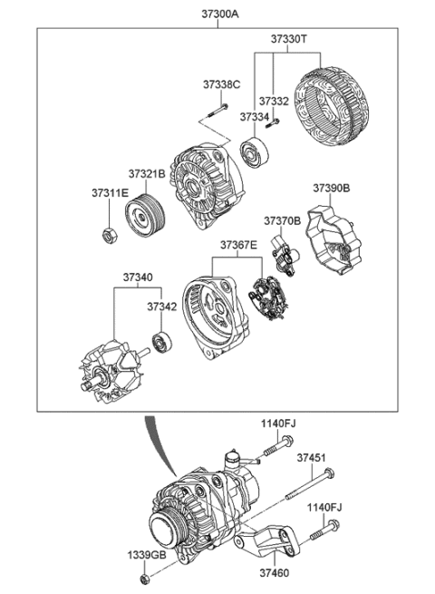 2021 Hyundai Genesis G80 Bearing-Front Diagram for 373342B100