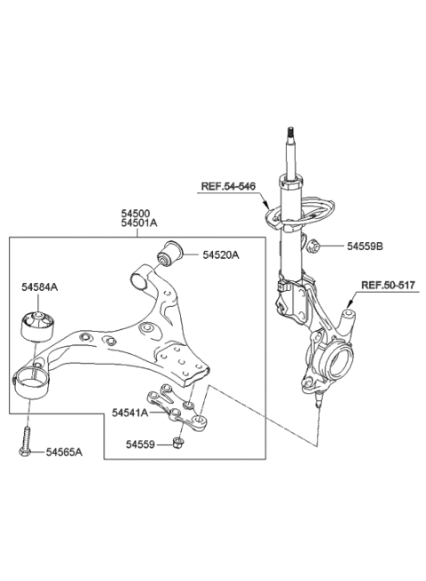 2021 Hyundai Genesis G70  Arm Complete-Front Lower, RH Diagram for 545012E000