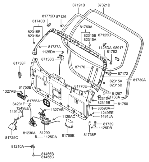2021 Hyundai Genesis G80  Weatherstrip-Tail Gate Opening Diagram for 873212E000
