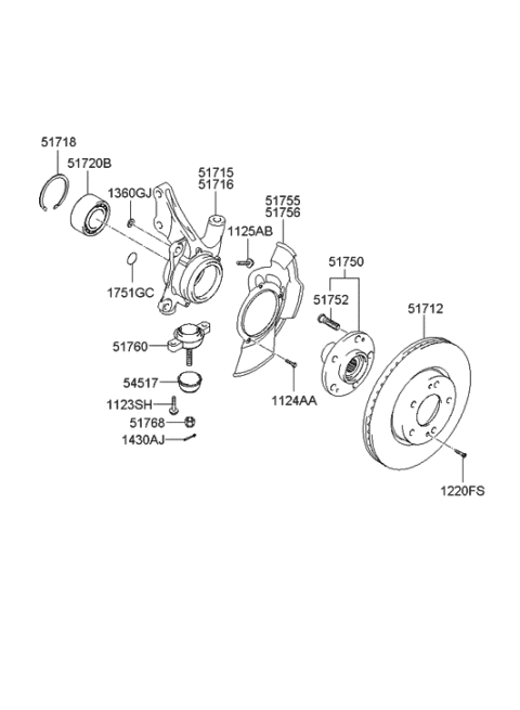 2021 Hyundai Genesis G90  Front Wheel Bearing (45X84X41) Diagram for 517202G000