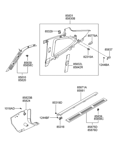 2018 Hyundai Santa Fe Trim-Door Scuff LH Diagram for 858712C000LK