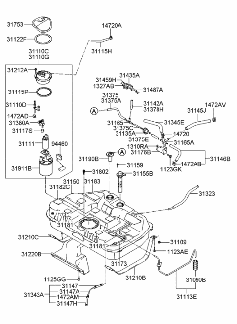 2016 Hyundai Santa Fe  Hose-Vapor Diagram for 311472D500
