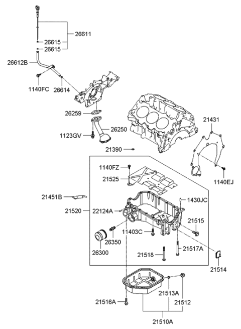 2019 Hyundai Santa Fe Engine Oil Filter Assembly Diagram for 2630035503