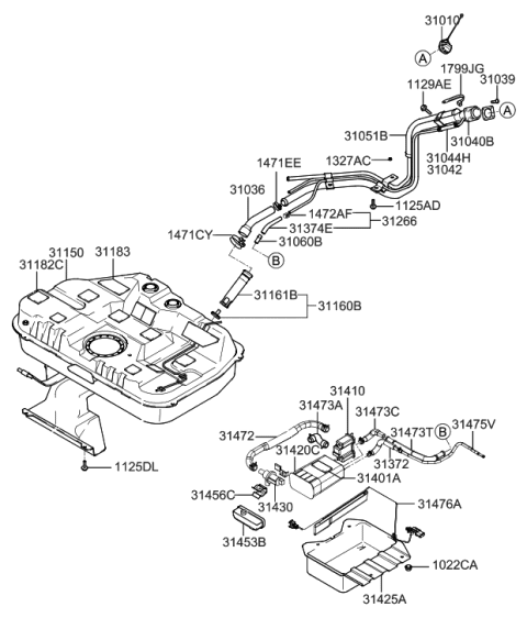 2018 Hyundai Santa Fe  Tube-Fuel Vapor Diagram for 314752C560