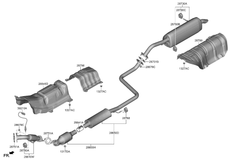 2014 Hyundai Accent  MUFFLER Complete-Center Diagram for 28600AA500