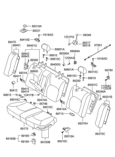 1992 Hyundai Excel Hinge Assembly-Rear Seat Back, Cent Diagram for 8934038200