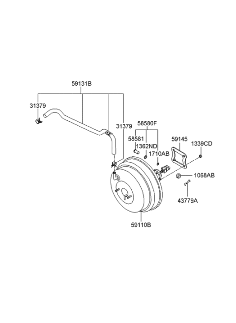 1992 Hyundai Excel  Hose-Brake Booster Vacuum Diagram for 5913038009
