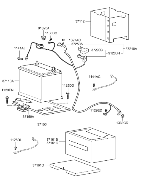 1992 Hyundai Excel  Cover-Battery, Upper Diagram for 3714038000