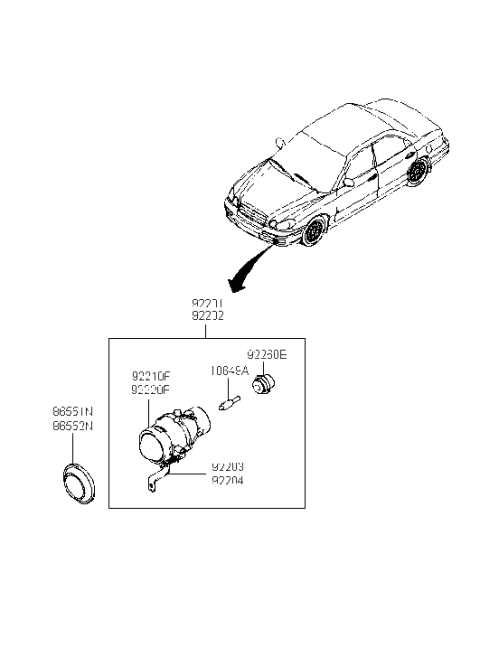 1994 Hyundai Excel Cap-Front Bumper Fog Lamp, LH Diagram for 865533D000