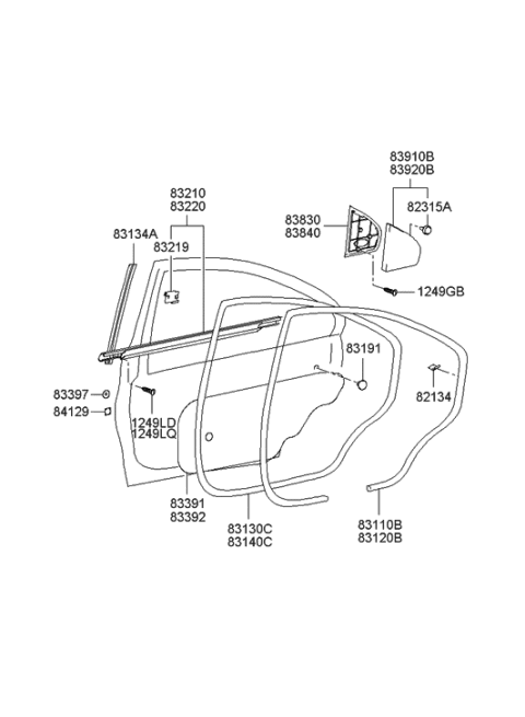 1994 Hyundai Excel  Moulding-Rear Door Side Weatherstrip Mt Diagram for 8313438000