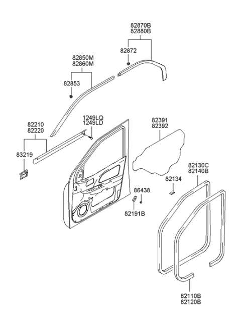 1994 Hyundai Excel  Weatherstrip Assembly-Front Door Side LH Diagram for 821303D000