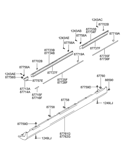 1994 Hyundai Excel Clip -Waist Line Moulding Mounting Diagram for 877563D000