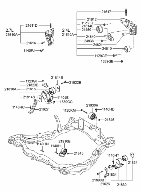 1994 Hyundai Excel Bracket Assembly-Roll Stopper, Rear Diagram for 2193038601