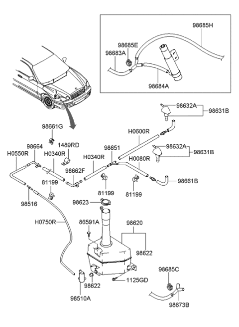 1994 Hyundai Excel  Windshield Washer Nozzle Diagram for 9863234100