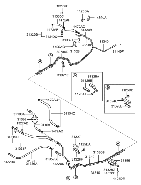 1994 Hyundai Excel  Tube-Fuel Return Diagram for 3133038101