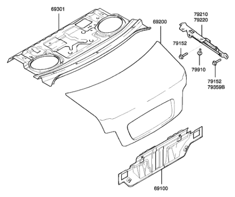 2008 Hyundai Genesis  Bolt-Trunk Lid Hinge Mounting Diagram for 799103D000