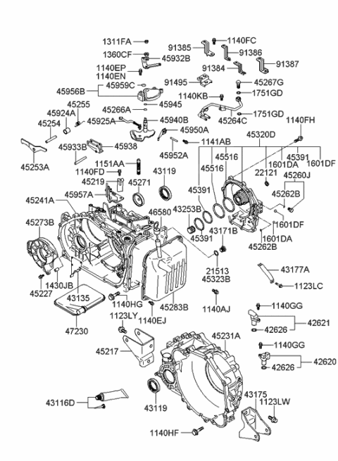 2009 Hyundai Genesis  Bracket-Roll Support, Rear Diagram for 4521739001