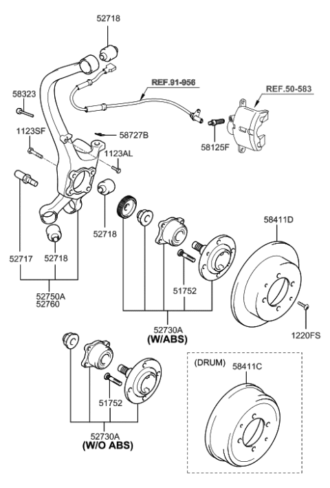 2009 Hyundai Genesis Rear Wheel Hub And Bearing Assembly Diagram for 5273038002
