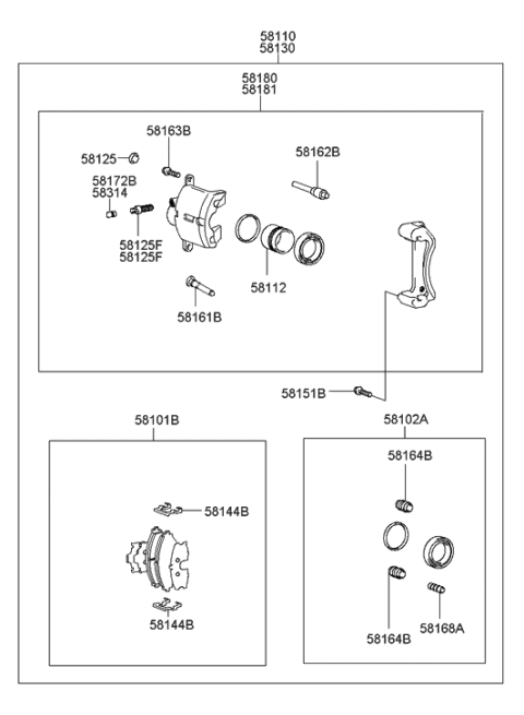 2008 Hyundai Genesis  Brake Assembly-Front, RH Diagram for 581303D800