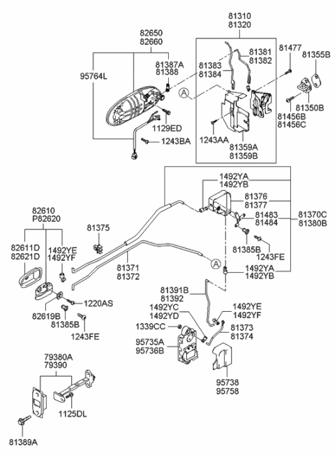 1994 Hyundai Excel  Clip-Door Rod Holding Diagram for 8137538000