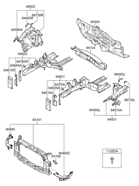 1996 Hyundai Accent  Reinforcement Assembly-Front Side Member Inner Front, RH Diagram for 647633X000