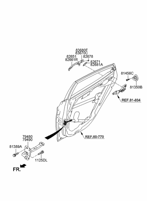 1994 Hyundai Accent Checker Assembly-Rear Door, RH Diagram for 794903X001