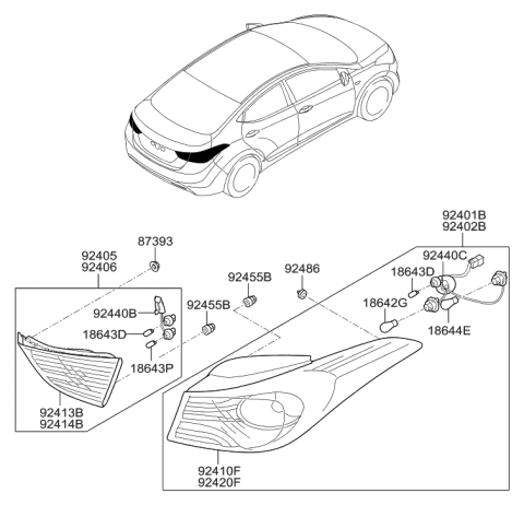 1996 Hyundai Accent  Lamp Assembly-Rear Combination Outside, LH Diagram for 924013X230