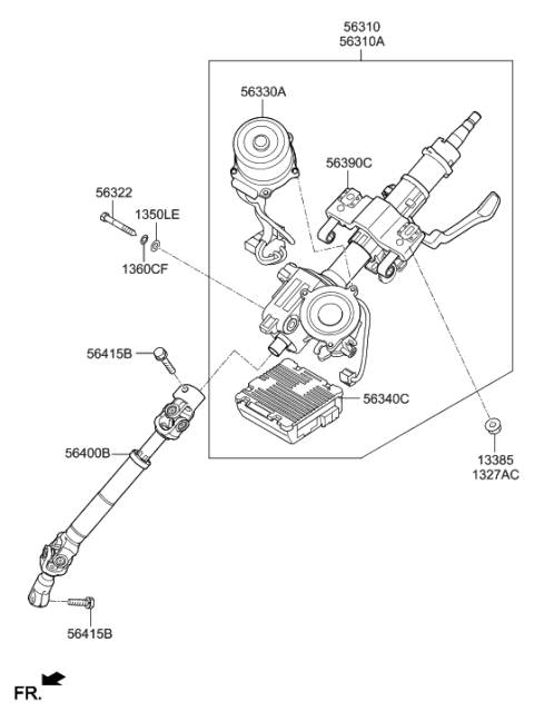 1996 Hyundai Accent Column Assembly-Upper Diagram for 563103X986
