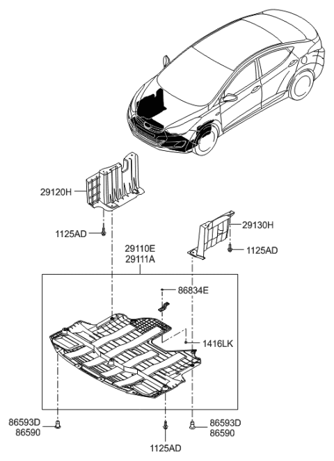 1994 Hyundai Accent  Cover-Engine Under Front Diagram for 291103X900