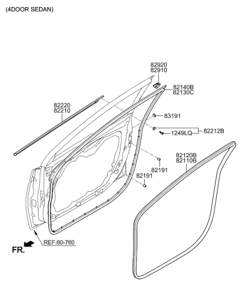 1996 Hyundai Accent  Weatherstrip Assembly-Front Door Side RH Diagram for 821403X000